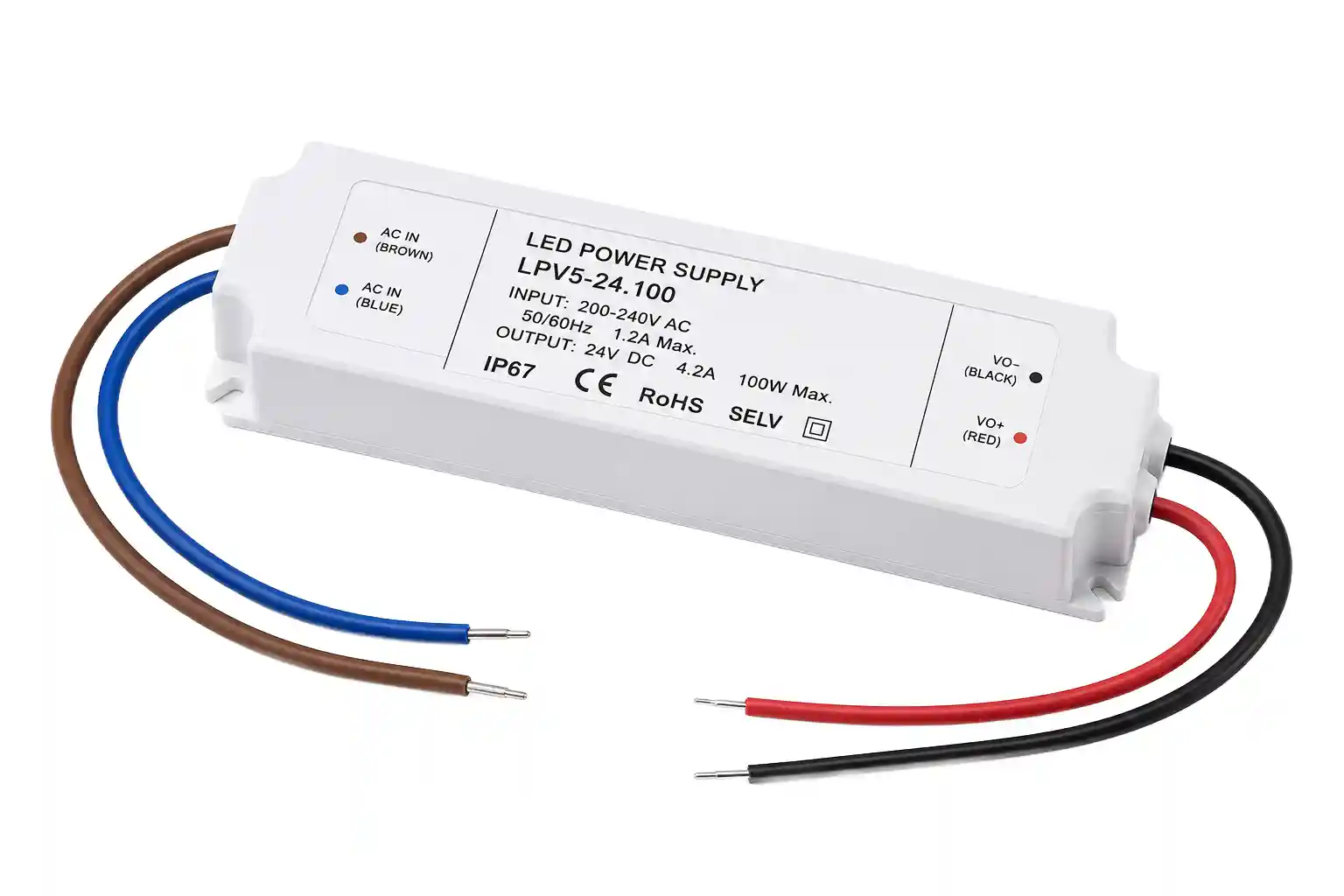 Voděodolný LED napájecí zdroj 24V 100W IP67 s hliníkovým pouzdrem pro venkovní instalace LED pásků